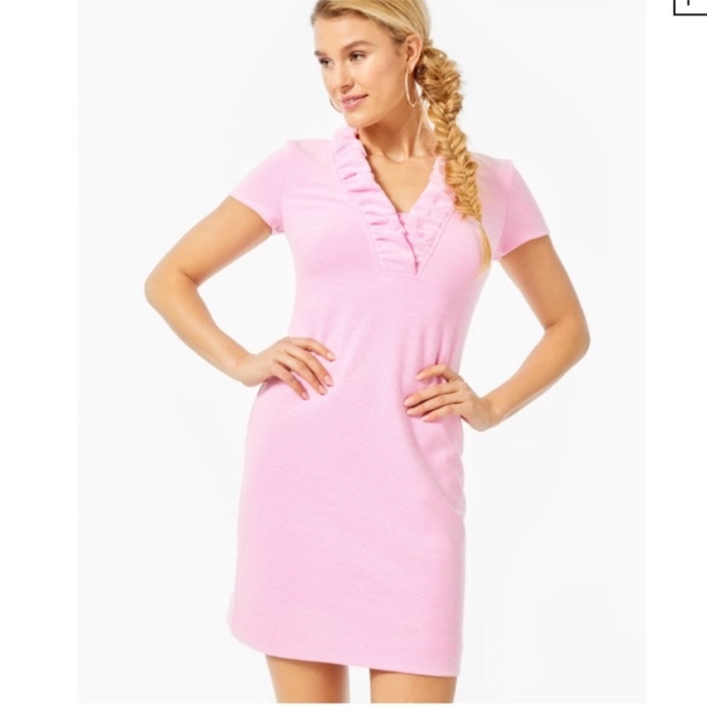 Lilly Pulitzer Tisbury shift dress pink stripe short sleeve lucky catch